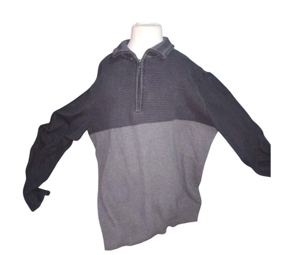 Calvin Klein Half Zip Sweater Grey Black Long Sleeve Colorblock